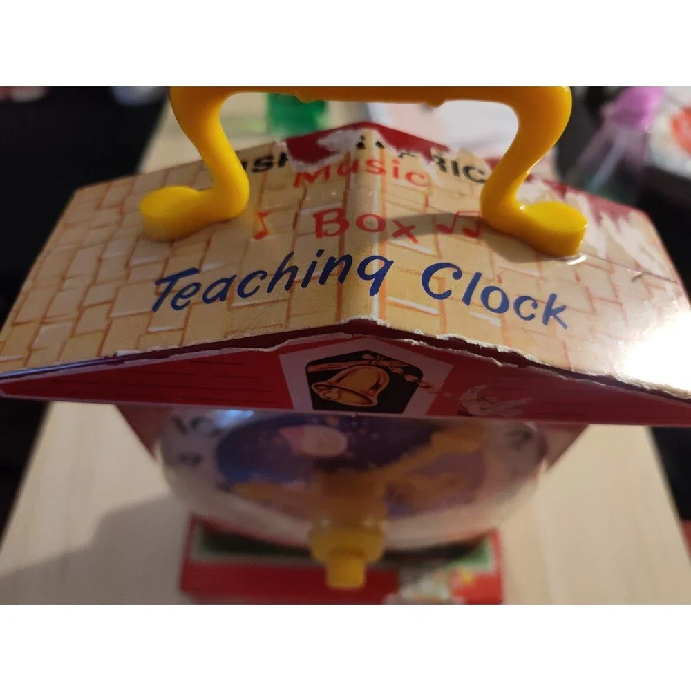 Vintage 1968 Fisher Price Music Box Teaching Clock Wind-Up Red Wood Works